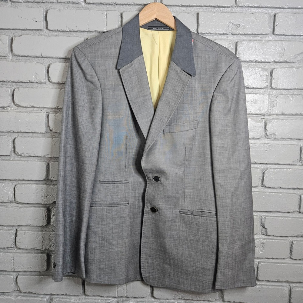Italy Mens Virgin Wool 2‎ Piece Suit Grey Textured Blazer Trousers 38R 32x29